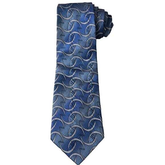 Vintage Emilio Ponti Hand Made Silk Necktie Men's Blue 70s Theme Classic 58" - Picture 5 of 5